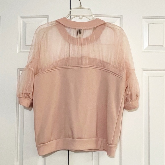 Anthropologie Maeve Short Sleeve Sheer Inset Knit Top. Pale Pink. Size Large - Picture 10 of 15
